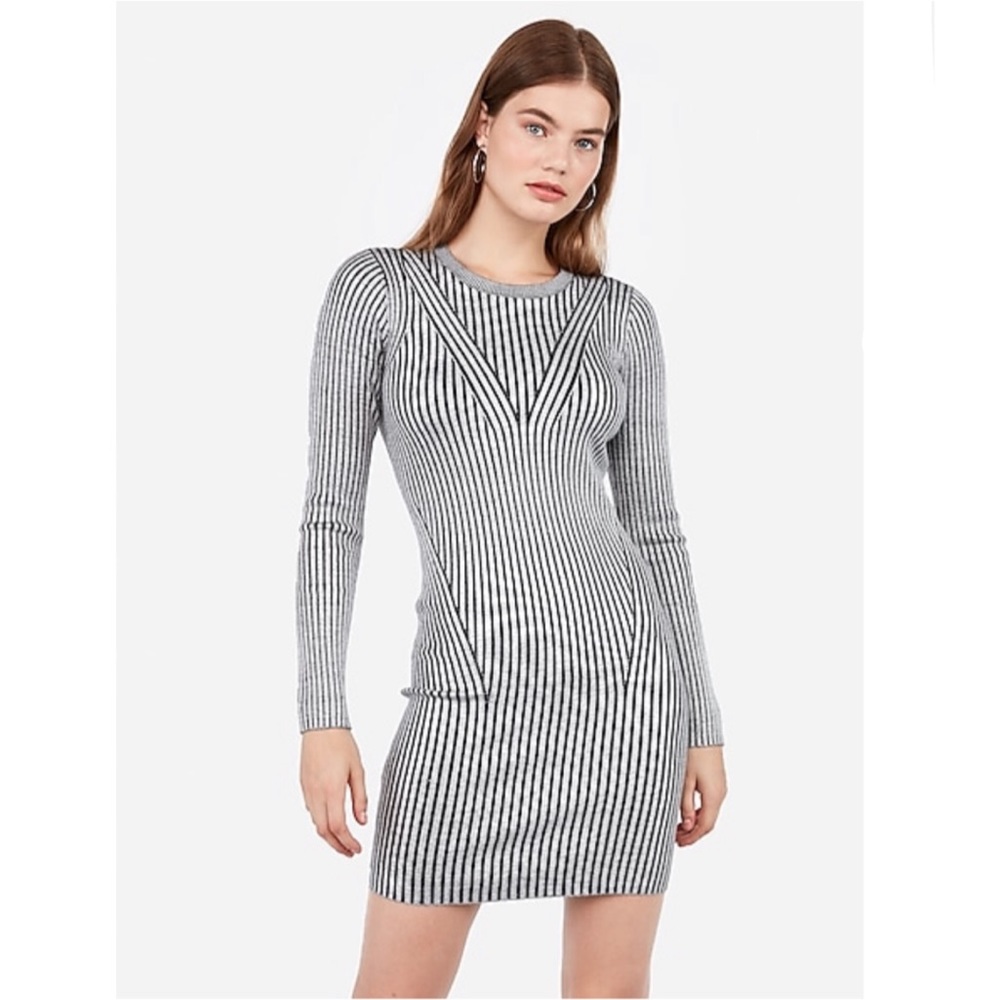 Express Striped Long Sleeve Sweater Dress - Picture 3 of 8